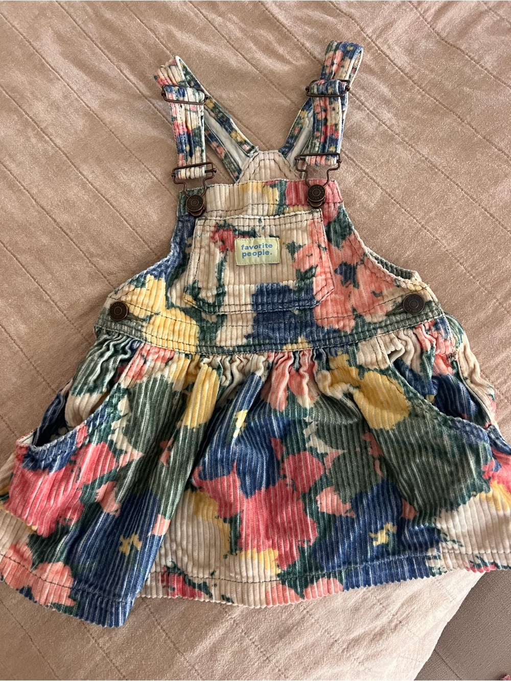 Floral Corduroy Overall Dress - Multicolor